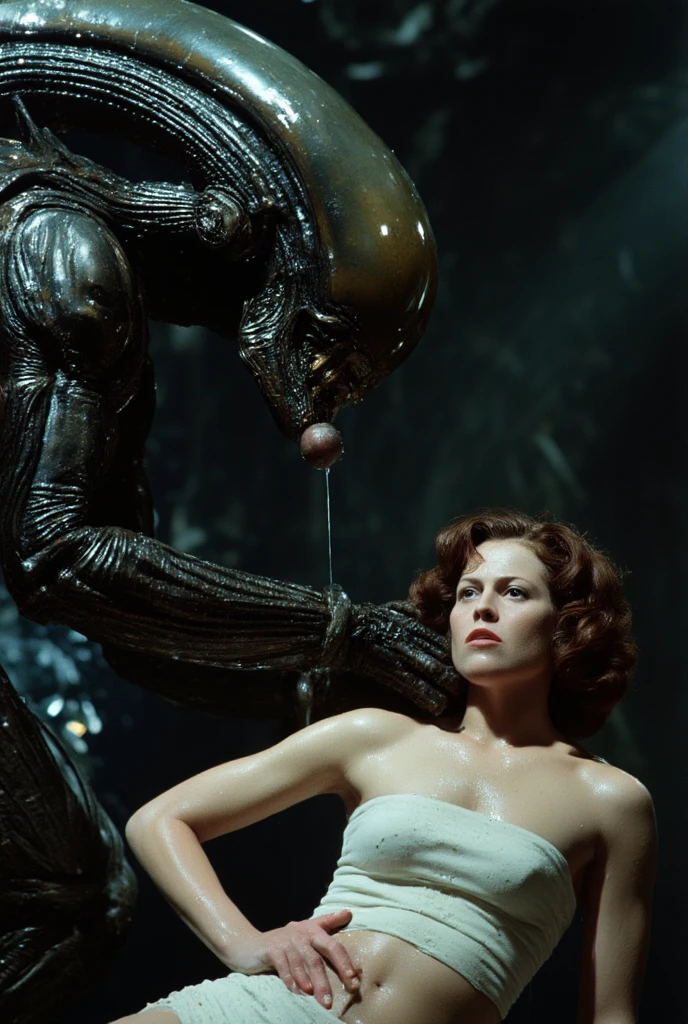 Cthulhu watching over a beautiful woman