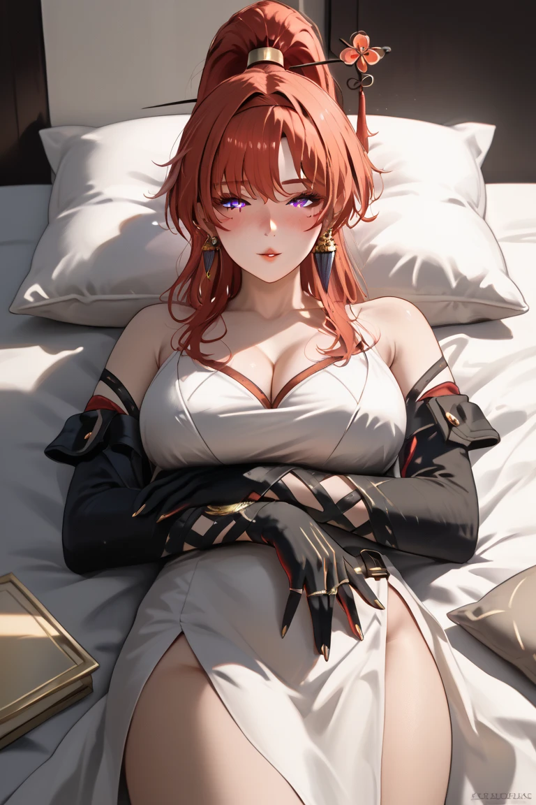 Anime woman lying on a futon in the dim light of midnight, Kyoto Animation Style. She's alone, her short bob framing her face in a close-up, her long eyelashes casting shadows on her cheeks. Her features are reminiscent of the masterpiece, Your Name Movie Style, with her big breasts subtly emphasized in the naked scene, a red nose adding a touch of innocence. She covers her chest with her hands, hiding her vulnerability under the thin blanket, her eyes revealing a mix of embarrassment and worry, the latex luster of her skin highlighted by the soft light.
