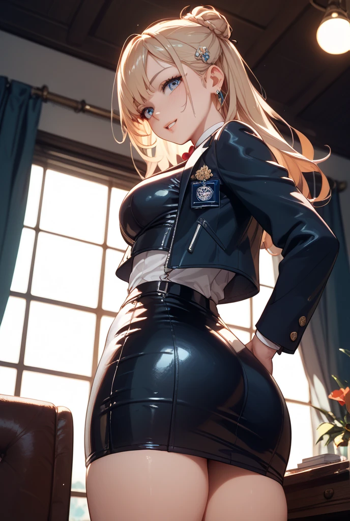 (Best quality,4K,8K,A high resolution,Masterpiece:1.2),Ultra-detailed,(Realistic,Photorealistic,photo-realistic:1.37),hdr,hyper HD,Studio lighting,Ultra-fine painting,Sharp focus,Physically-based rendering,Extreme detail description,professional,Bokeh,sportrait,landscape,Horror,anime big breast,Sci-fi,Photography,Concept artist,Five fingers,huge tit,Buttock augmentation,Bursting chest,One lady,Dirt and long legs,Fitness model,blond hairbl,170cm tall,Long curly hair, A MILF,Fair skin,Nervous and shy expressions, perspire, Blushing, The body is soaked,Get wet, in black tight bodysuit, Hands touching buttocks, Spread your legs,On a dimly lit desk,Look back from the hips,Low full-body view,Cospaly Promotion,All roles,Shot with Canon 5D MK4,Cospali photo.
