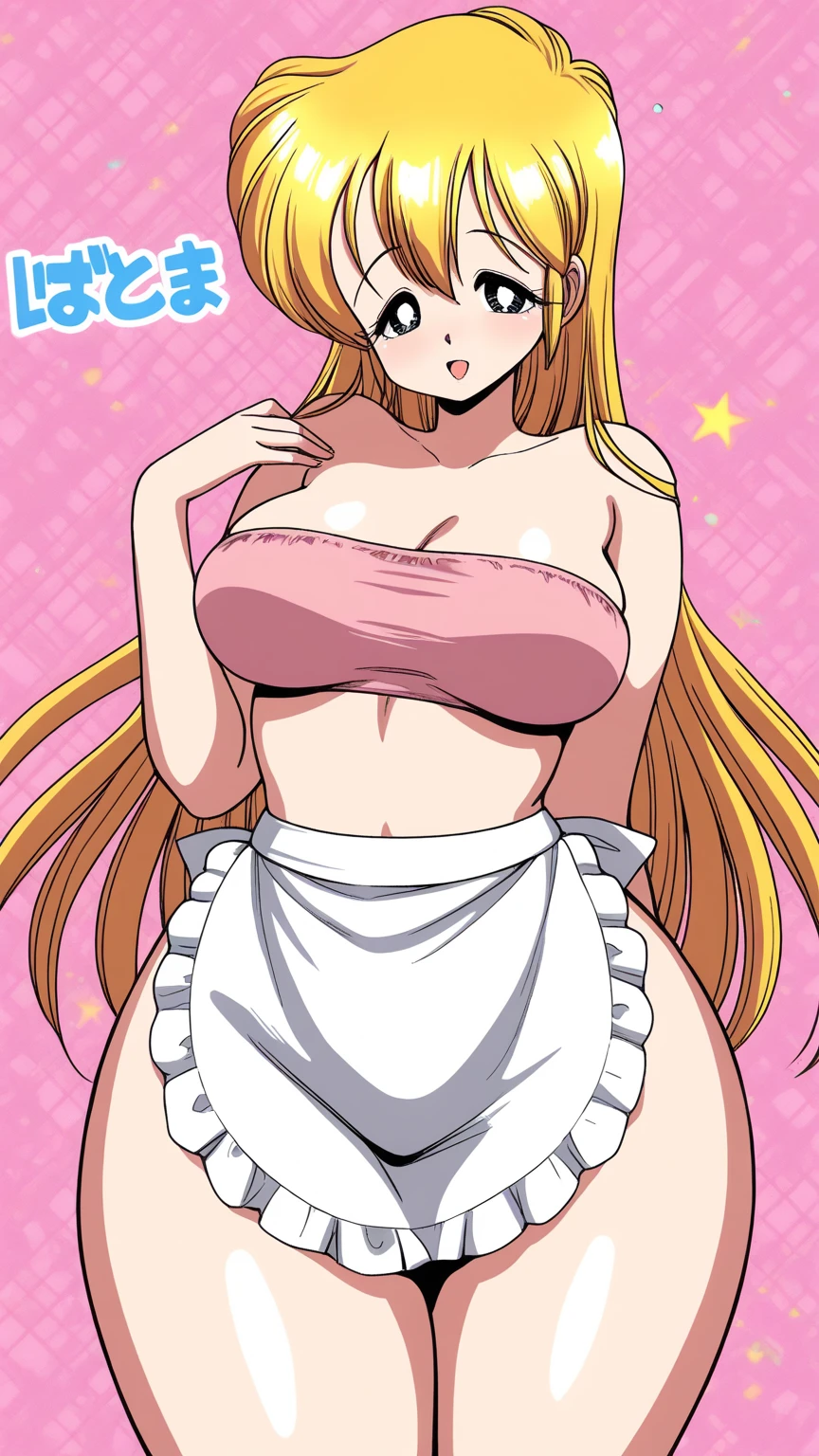 (Best Quality, Masterpiece),sexy mommy, Front cover of a women's cooking magazine, , naked, erotic, 18+, nsfw, 1girl, 30 years old, stunning, cute, smile, hourglass figure, Maid costume, beautiful food, text, diagrams, advertisements, magazine title, long pink hair,pink detailed sparkling eyes,One strand of hair hangs down over his forehead