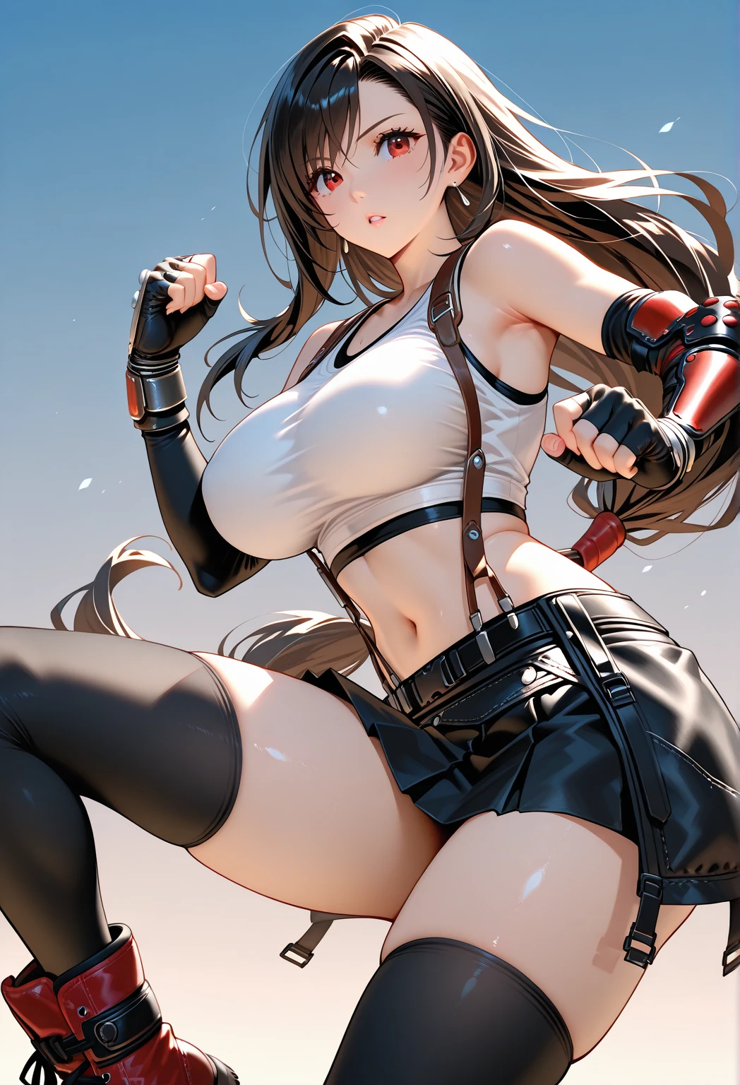 Tifa Lockhart Glossy black bodysuit Huge breasts Underground Fighting Arena A large amount of squirting is blowing