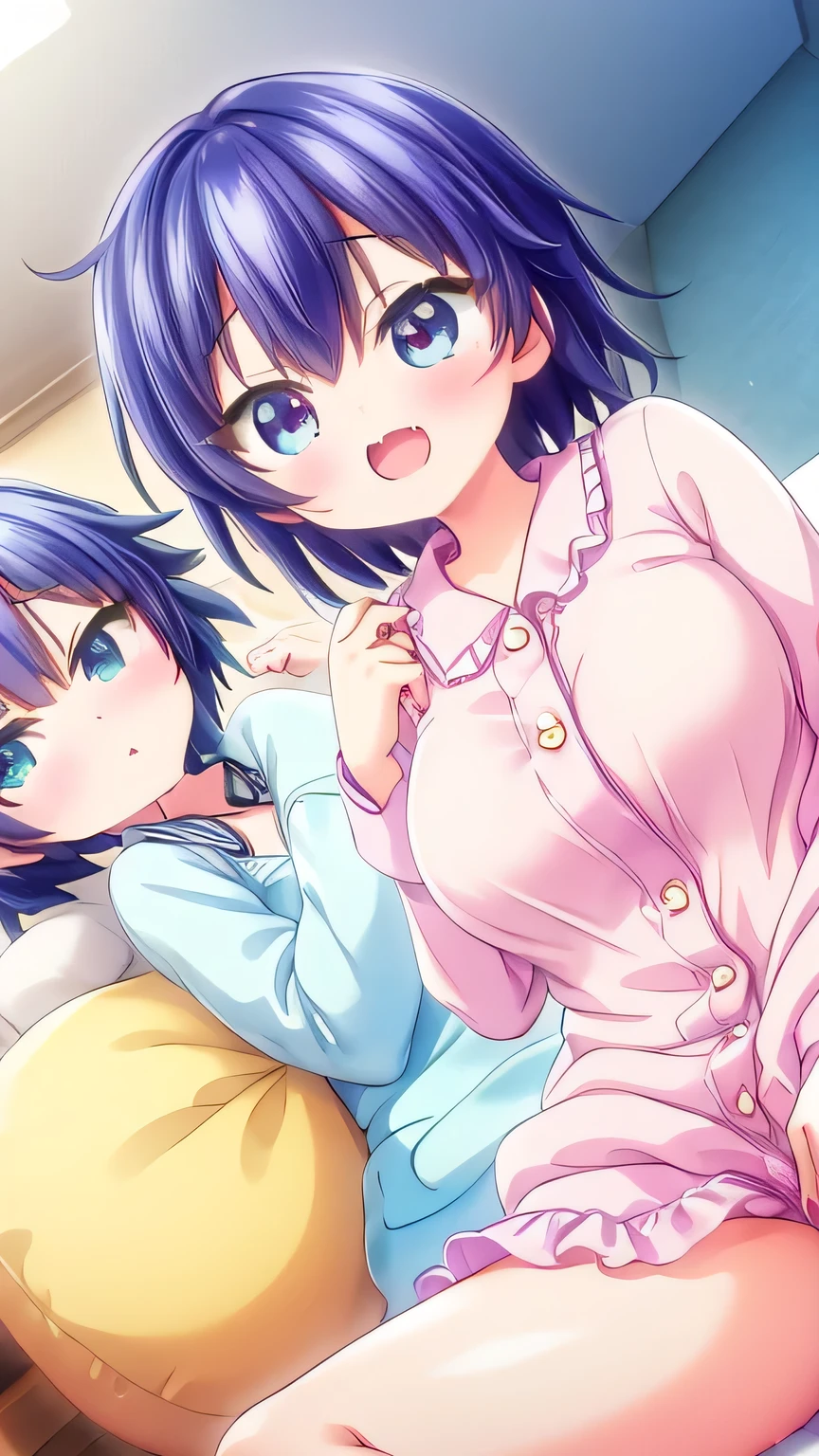 ( very detailed CG Unity 8k 壁紙),(masterpiece), (top quality), ( very detailed), ( BEST ILLUSTRATION ),( best shadows ) girls, pajama party, having fun, colorful pajamas, cushions and snacks, indoor