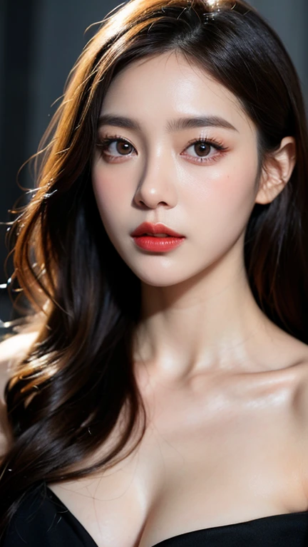 sexy model, cyberpunk style, in bikini, red theme, long hair, looking at viewer, high contrast (Natural skin texture, Hyperrealism, Soft Light, sharp), portrait, standing, korean, (masterpiece), (painting realistic : 1.3), (ultra high resolution: 1.0 ), (((best quality, 8 thousand, masterpiece:1.4)), (perfectly beautiful woman, perfectly beautiful face, Perfectly beautiful eyes, perfectly beautiful nose, perfectly beautiful lips)