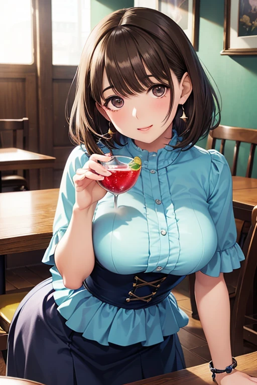 Stylish bar、Drink a cocktail、Cute gestures(random)、Cute outfits(random)、indirect lighting、Cute outfits、tits
