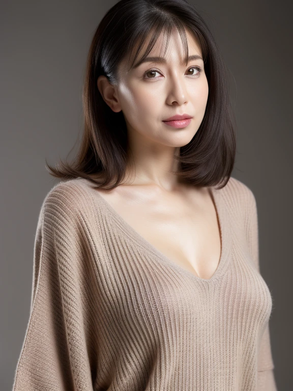 masterpiece,best quality, (one attractive milf), ((portrait:1.5)), makeup, elegant black shirt, touch own chest, ((seduction expression)), opeo mouth:0.2,