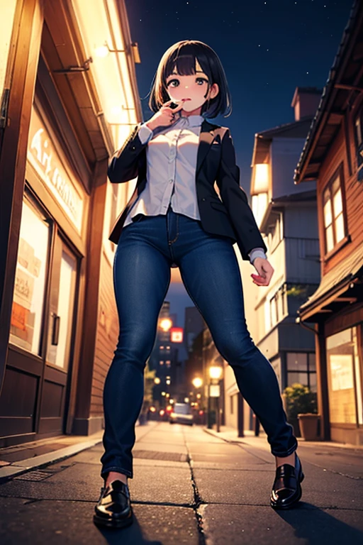 High-definition images, atmospheric perspective, 8K, Super detailed, Accurate, highest quality, anime background, 1 female, (ecstasy face), (droopy eyes), (blush), (sleepy), Luxuriously designed and brightly colored panties, (Her wet panties are digging into her crotch.), Draw pants with super precision), ((showing off her panties)), (Pubic hair is sticking out), spread legs, open your mouth, shirt, ((swollen areola)), Flight attendant uniform winter clothes, Thigh-high stockings, hair up, Strange pose, outside, straddle, night, in the rain, Shift your pants a little,Sweat:2.0