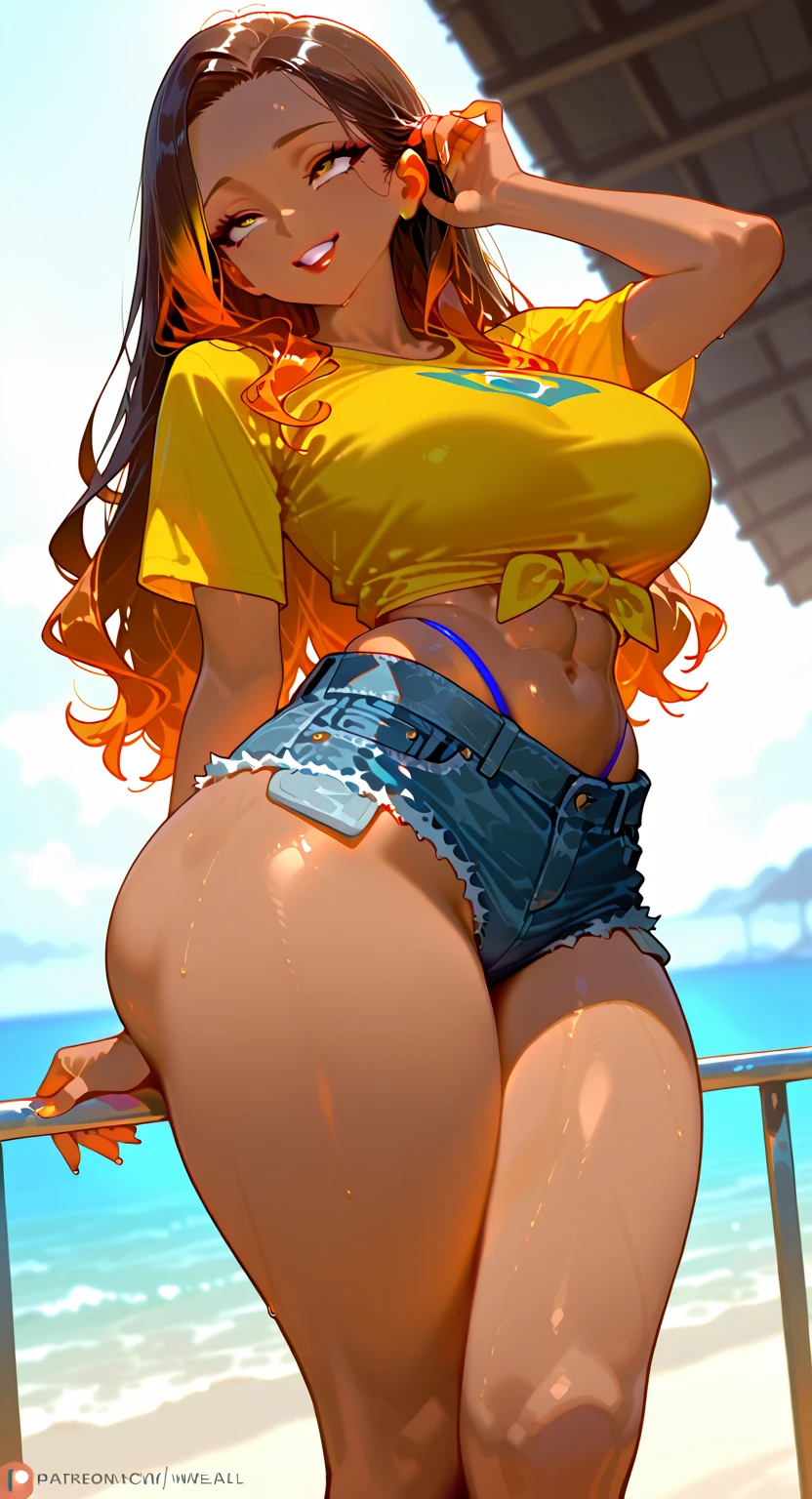 High resolution, high quality, 1 girl, anime girl,NSFW,Induce defecation,(Raised anus:1.6), brown long hair, brown eyes,heart shaped pupils, green glasses, sunburned skin, big breasts,beautiful breasts,pointy breasts,long nipples,erect nipples,(big ass),beautiful ass,ahegao,bottomless,white school swimsuit,anal,sex,squatting,arms behind head,(drink lots of juice),(Inflate your stomach),(lemonade),(lemon juice),(orange juice),(mango juice),(Pineapple juice),(apple juice),(peach juice),(water),at cafe,