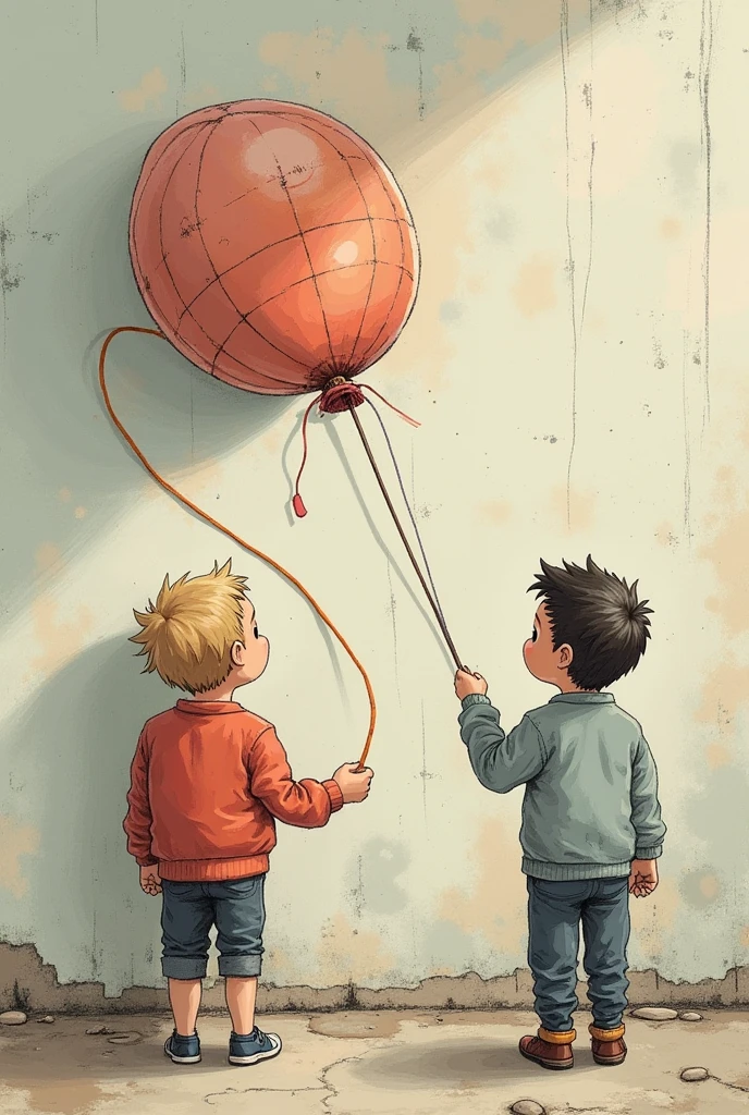 illustration, painting, surreal, human ear, tiny man, carrying hook, whispering in ear