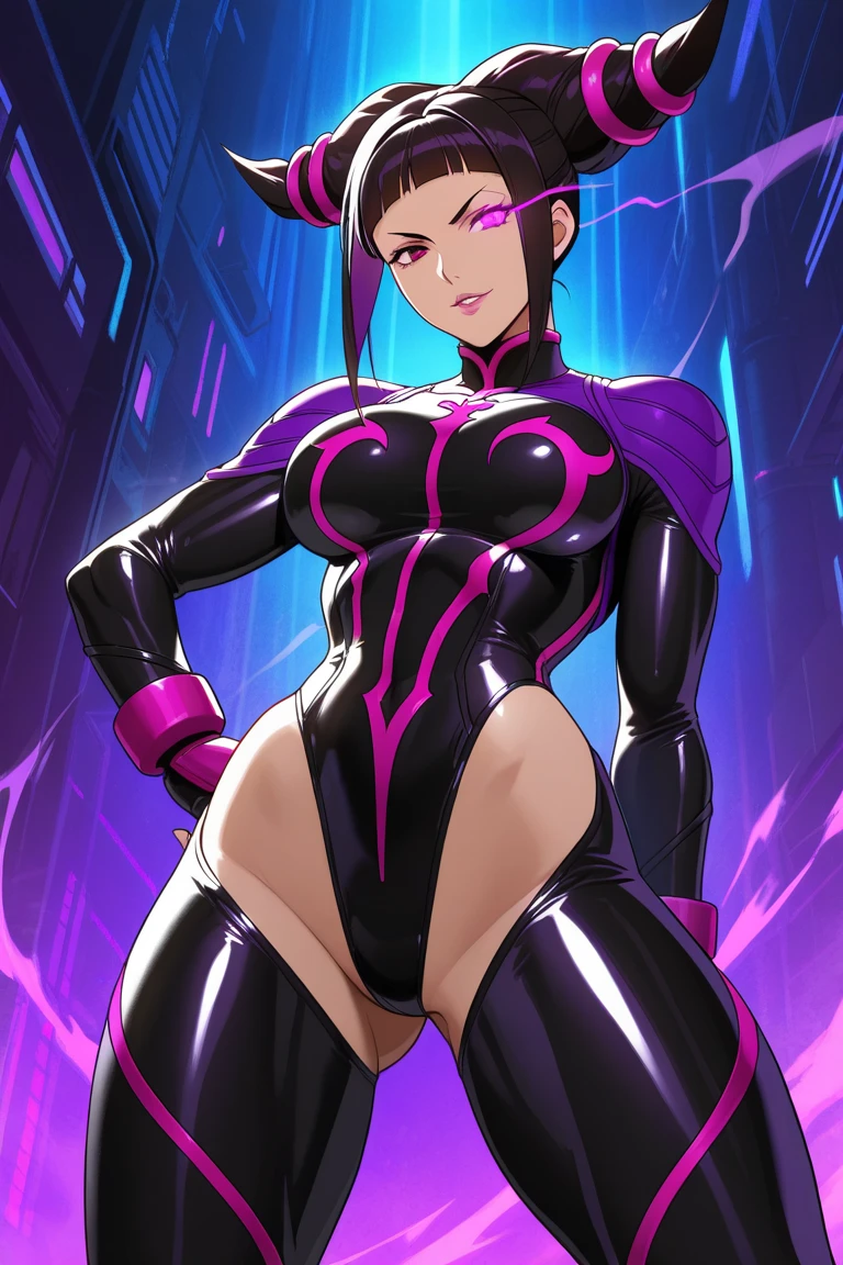 Cattleya Queens Blade,standing, solo,purple high leg leotard, high quality,4k, tights, holding own breasts, pantyhose 