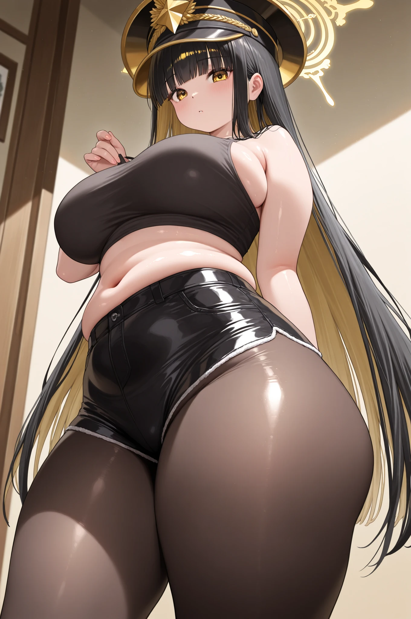 , White shirt, Pantyhose, Pleated Skirt, tie, Rabbit ears, Mayjan, Lean over, Behind the arm, A faint smile, ((Large Breasts)))Breast sagging、Low-cut(((Cleavage )))、(((Wide hips,)))(((Hourglass figure)))((Long legs)), best quality