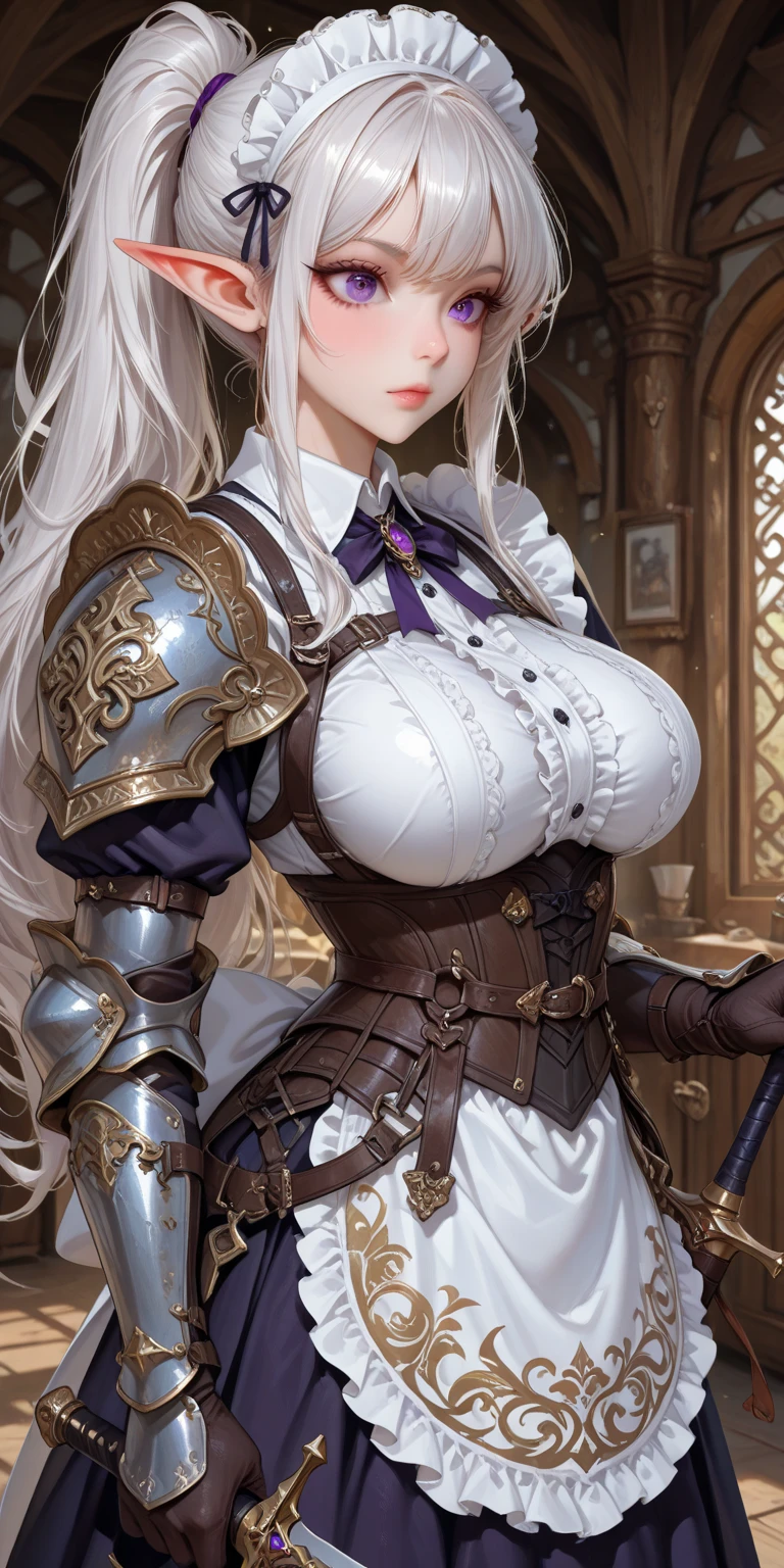 Sexy woman in white gold and pink lotus lace armor skirt, Chengwei Pan at Art Station, by ヤン・J, Detailed fantasy art, Amazing character art, Fan Art Best Art Station, Magnificent and elaborate character art, Beautiful Armor, Highly detailed art gems, Detailed digital anime art, artgerm の artstation pixiv, Girl in Armor, Cleavage Big Tits:1.2, (mini skirt:1,5)