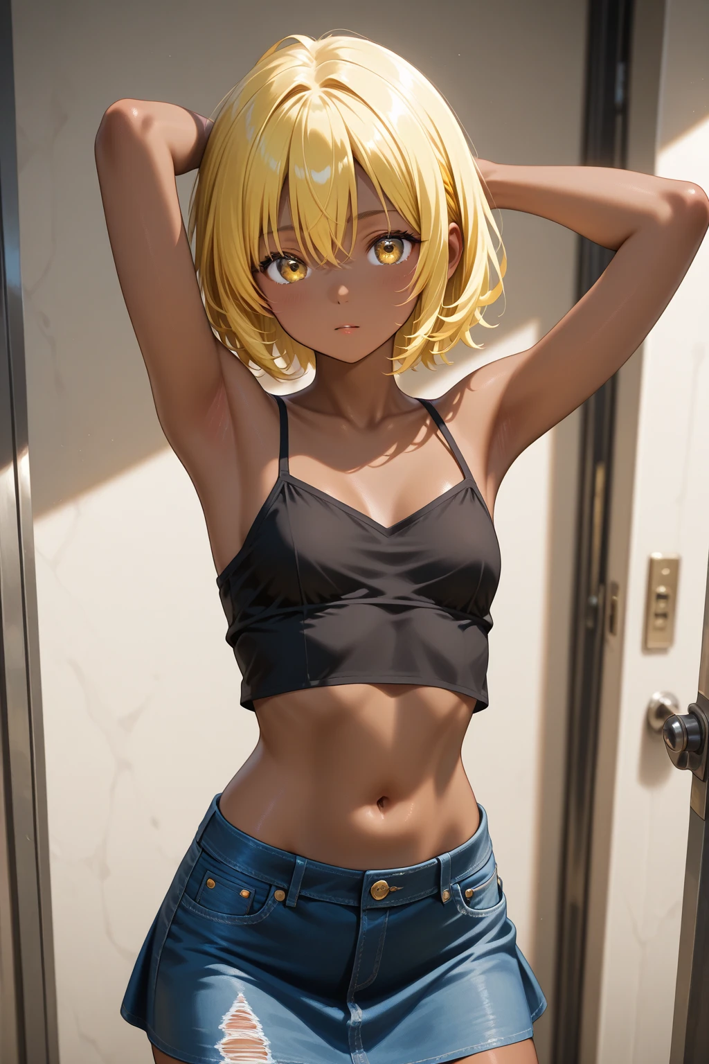 ((Realistic lighting, best qualtiy, 8k, tmasterpiece:1.3)), sharp focus:1.2, 1girl, Beautiful Women with Perfect Figure:1.4, Slim abs:1.1, ((blonde hair)), (White crop top:1.4),(exteriors,during night:1.1),Ultra-fine face,Fine eyes,double eyelid,Leaks out the entire delicate breast