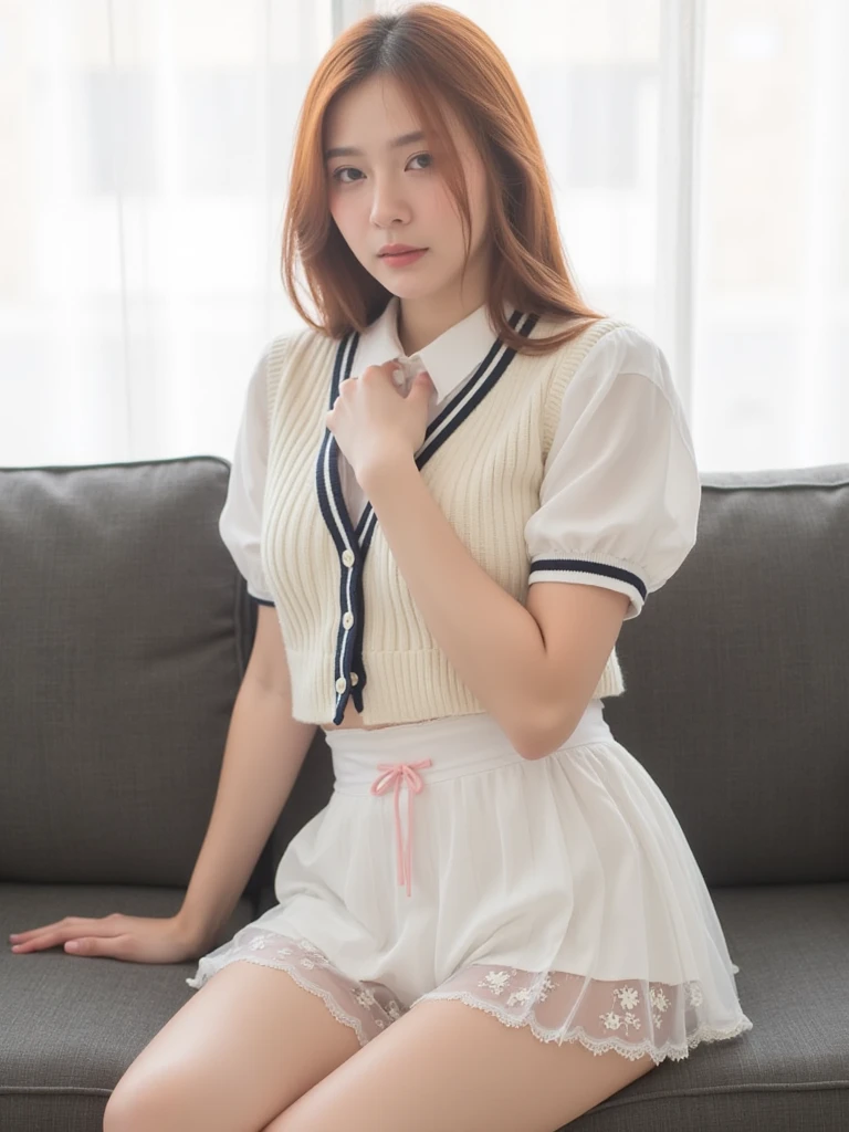 majicMIX Real, (Raw photo: 1.2), (Photorealistic: 1.4), big, short hair, beautiful detailed eyes, show off panties, show off panties, huge file size, super detailed, high resolution, very detailed, top quality, masterpiece, illustration, highly detailed, CG, unified, 8k wallpaper, movie lighting, 16 year old girl, 1 girl, Japan girls' high school uniform, Cute schoolgirl, sexy pose, smiling, pleated skirt, lighting from below, panty shot, spreading legs