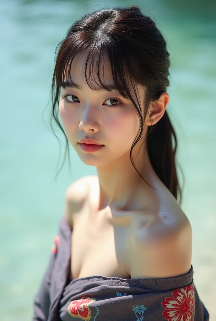 ikon RAW photo,8 k,Fujifilm XT3,masterpiece, best quality, realistic, photorealistic,ultra detailed,1girl,solo, close up portrait, diamond stud earrings, long straight black hair, hazel eyes, serious expression, topless , Ocean , saika1,underless,underless最高品質, 8K, masterpiece :1.3)), 2 Japanese teenage girls, smile,官能的 small breasts,whole body, Face thinning, Beautiful woman,topless (dark brown hair), :1.1, ,Teabag,highly detailed face, delicate eyes, double eyelid, blurred background, Face thinning, ベージュロングboots,small breasts,Ocean,topless,boots,underless,Super beige mini skirt bob hair,topless