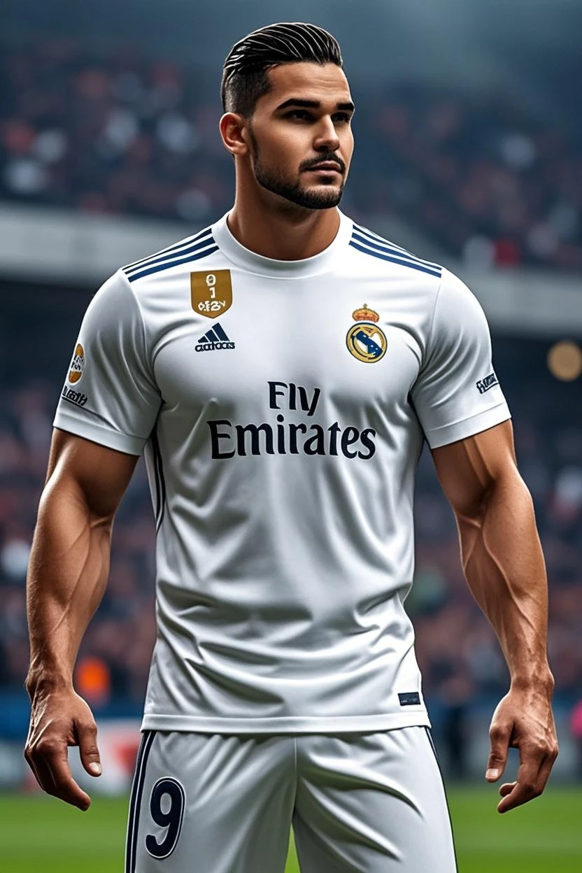 Make me an image of what a uniform between Real Madrid and Barcelona would look like , I want it to be a uniform that has a mix between the two teams 