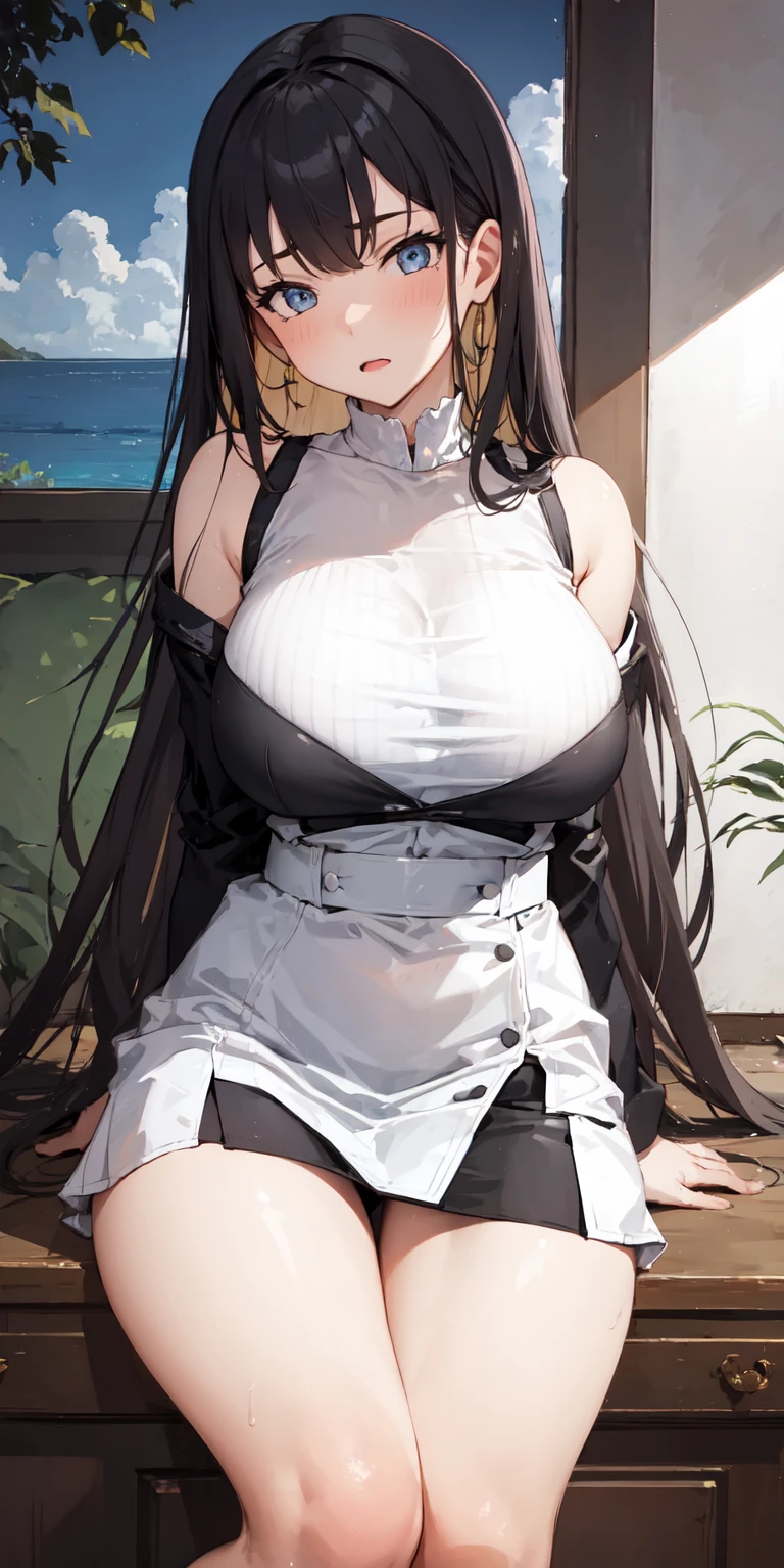 (Best Quality,Unparalleled Masterpiece:1.4),Ultra-Detailed CG 4K,(Ultra-Detailed Clear Absurdly-Vivid Blue Big Eyes:1.2),Gorgeous Round Detailed Face,Elf(Gigantic Breasts: 1.5)(Voluminous Long black Hair: 1.4),teenger (Bangs, Sidelocks:1.2)Seductive,(nude),(Solo:1.4)(1Girl)(Facing Viewer:1.2)(arms behind back:1.2),(take front shot),Skindentation,(slim abs)(Thick black Lips: 1.3)small-nose(light smile: 1.2)Forest Outdoors(Erotic face:1.4), (nude breasts), fullbody, sweat body, (sweat breasts, huge hips),(choker),(pubic red hair)(round breasts), black militar boots, ( skirt lift: 1.5),(full expose panties), (blouse lift: 1.8)(full expose breasts)