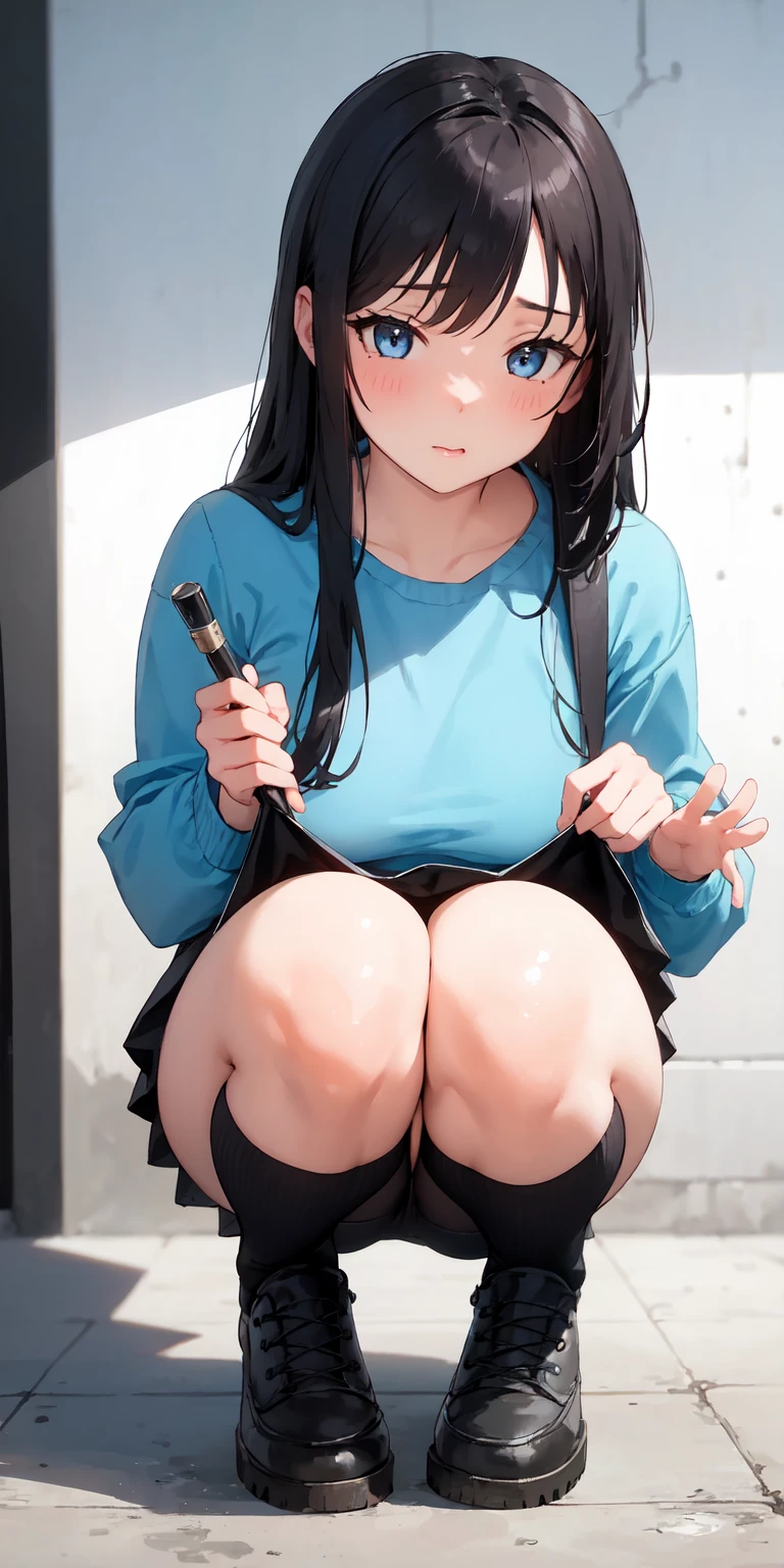 ((Correct Anatomy)),(on stage),(Female student),((school uniform))、((Sailor suit)),(Mini Pleated Skirt),(((White loose socks))),((school uniform)),((The chest is open)),((squat)),Ultra-high resolution,Mature Woman, Mature Woman, Very detailed,Sunburned skin,Brown Skin,((Beautiful feet)),(Big Breasts),((Beautiful legs)),Perfect hands, Detailed fingers, Beautiful details, ((Long Hair)),((ponytail)),Black Choker, Earrings,loafers,Perfect Eyes, Captivating eyes,(School stairs)