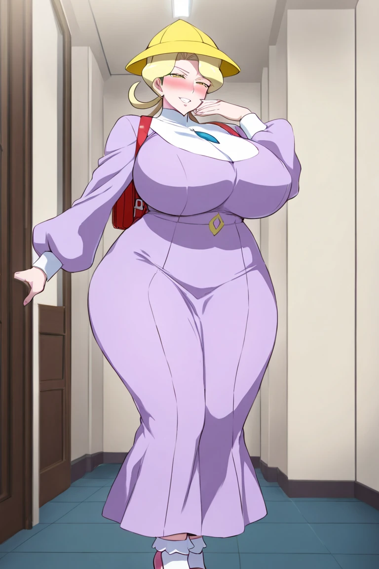 ((Cartoon image of a tall woman with long legs wearing a monk&#39;s robe and high heels)), tits, tits proportions, big breasts!!,big breasts!, Close-up of intense gesture style, She has a Plump, round belly, 覆われたSFWのhuge breasts, junko enoshima, big breastsを持つ, Full body close-up shot, thick, big breastsを持つ,mature woman,huge breasts,Plump,,((垂れ下がったtits)),blond hair,long sleeves, nun, habit, nun, habit, dress, black dress, long dress, catholic,white skin,(smile),blue eye,