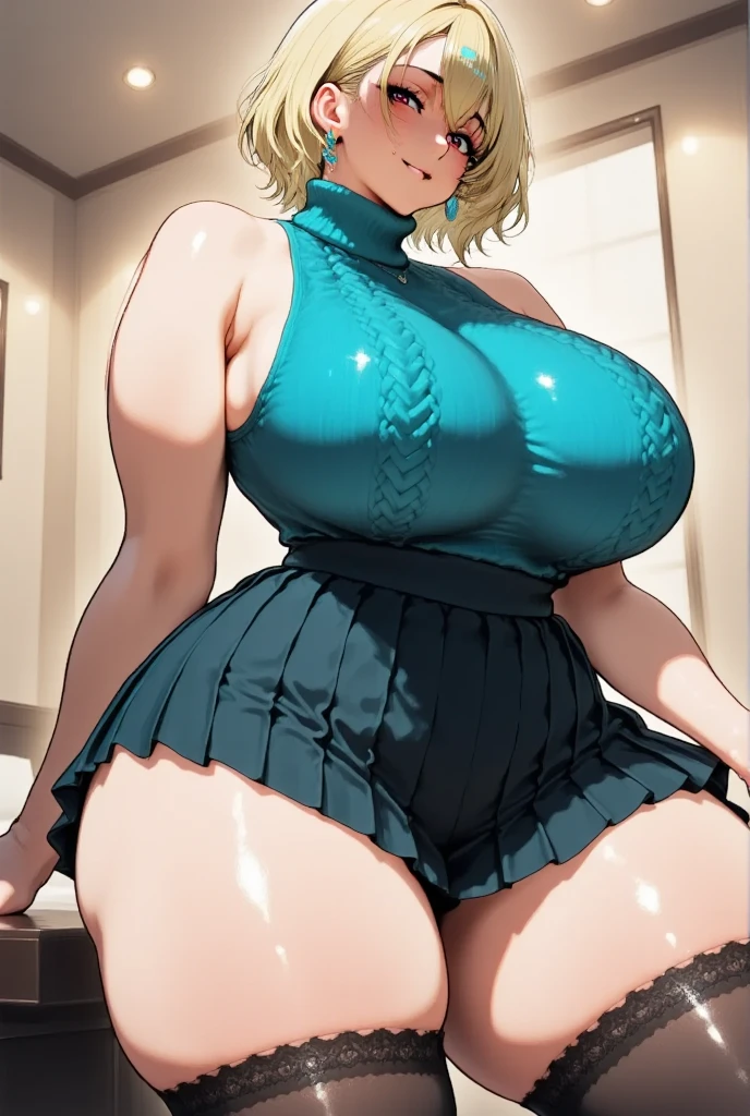 (Masterpiece, Best Quality, High Quality:1.4), (professional artwork, extremely detailed girl:1.0), 8k, detailed eyes, perfect face, 2girl, (voluptuous, mature female, plump, large lips:1.2), wide hips, thick thighs, heavy makeup, bottom heavy:1.4), (skindentation, long eyelashes, dark eyeshadow, looking at viewer, bright eyes, close up, annoyed, angry, huge ass, massive thighs, huge hips, sweat, sweaty, from below, sagging breasts, cruel smile, sadistic smile, bully, tube top, short skirt, stockings, lifting skirt, showing panties, tight panties, sexy panties