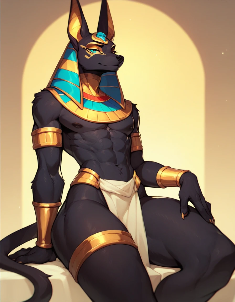 Vortex hellhound, with mummy clothes, hypnotized with completely glowing purple eyes without irises or pupils, cock, egyptian temple background