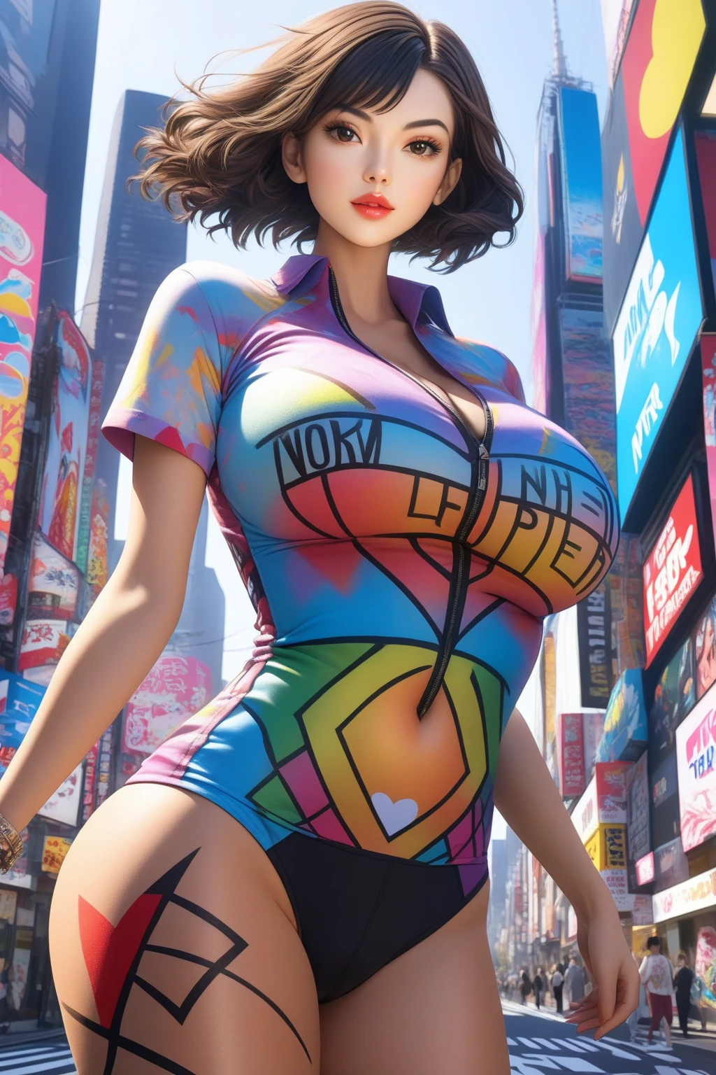 (ultra realistic,32k, masterpiece:1.2),(high detailed skin:1.1),( high quality:1.1),
<lora:eggnami:0.8>eggnami, nami, long hair, orange hair, brown eyes, headphones, sleeveless, bracelet, jewelry, underwear, swimsuit, fur trim, white topwear, pink pouch, panties,,(looking at viewer, standing, from above:1.1),, huge breast,<lora:add_detail:0.85>,
(bioluminiscent:1.1),     futuristic sky city theme, <lora:colorful_fumes:0.3>colorful_fumes, colorful clouds, steam, blurry background,