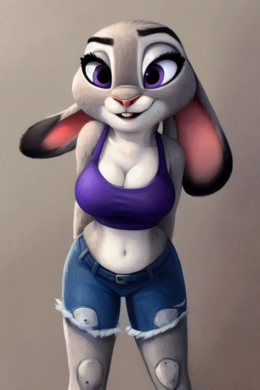 Anthro, nsfw ((wearing small tank top)), white fur, hi res, high resolution, (((judy hopps))), solo, female, (wearing shorts), cleavage, detailed face, sexy pose, e621, detailed hands, detailed eyes, farm background, big breasts, (nipple outline), smile, full body, whole body, ((full body portrait)), far away, (((full body concept))), huge breasts, raw photo, wallpaper, 4k, 8k, masterpiece, art