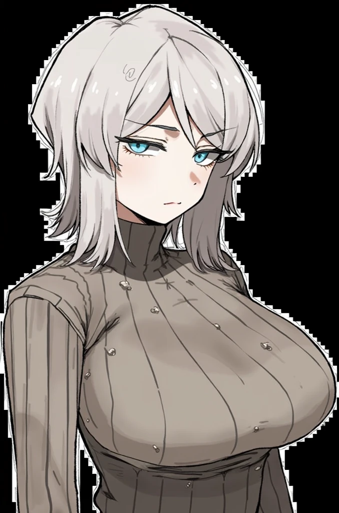 front,Upper Body,beautiful girl,Sunburned skin,Gray Hair,No background,cute,woman,Big Breasts