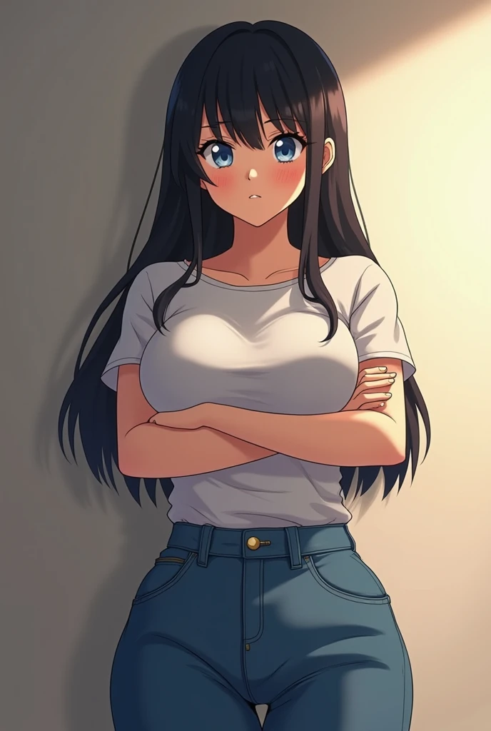 (masterpiece:1.5),anime character,very accurate details,ultra high resolution,Highly detailed CG Unity 8K wallpaper,(realistic,Photoreal,超realistic:1.5),(curve,model,Glamour:1.5),beautiful breasts,color_aberration,beautiful detailed shadows,beautiful eyes,beautiful body,beautiful skin,beautiful hands,(aesthetic anime eyes:1.4),sit on top,blue short pants,seductive thighs,(black haired,long straight hair:1.4),Attractive anime girl with big breasts, seductive anime girl, Attractive anime girl with a flirtatious smile, classroom with windows, captivating anime high school student, 緻密でbeautiful eyes, beautiful detailed lips,, curve美, magic lighting, in a provocative pose, anime style artwork, 鮮やかなcolorとcolor調, Marine Kitagawa Fan Art, a teasing smile, 超realistic雰囲気, fantastic atmosphere,