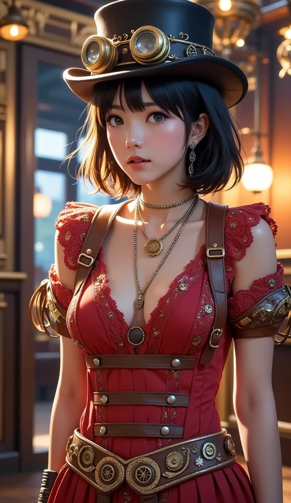 (Off-the-shoulder dress: 1.2),(1 girl:1.1,red eyes:1.1),(Fluffy clothes:1.1, clothes tied around waist:1.1), best quality, ultra-detailed CG artwork, masterful brushwork. --auto