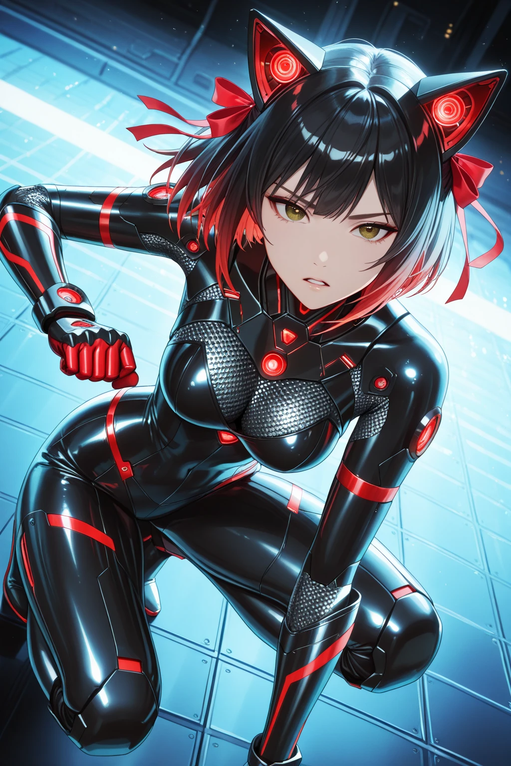 1 female, Browsing Caution, Brown Skin, Ren Yamashiro,(Demon Capital Spirit Soldier Slave), yamashiro768, clavicle, Glowing red eyes,Absurd, brainwashing,Hollow Eyes, Hollow Eyes, Huge breasts,Emotional erasure, Expressionless,(Black latex tight bodysuit),avert your eyes , 全身shape, ((Squat,Spread your legs, Put your arms behind your head)),(Highest quality、4K、8k、High resolution、Must have:1.2)、Very detailed、(reality、reality的なです、reality的な:1.37)、Ticker、Hyper HD、Studio Lighting、Ultra High Definition Paint、Sharp focus、Physically Based Rendering、Extreme Detail、Professional specifications、Vibrancy and color、Blurred、Sports portrait、landscape、Horror Style、Anime Big Tits、sf、photograph、Concept Artist、Five Fingers, Perfect body,  {{{masterpiece}}}, {{{Highest quality}}}, {{Very detailed}}, {shape}, {{Very delicate and beautiful}},Improved cost performance、All Roles、Canon 5D MK4でphotograph、photograph, 