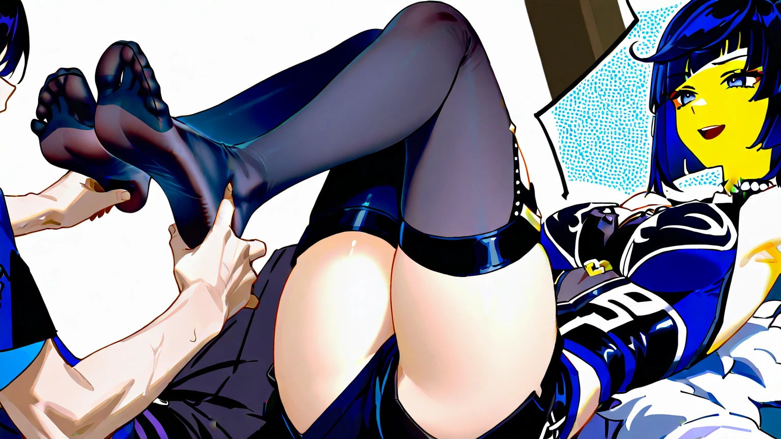 (Super big breasts:1.5)、Abusive smile、View Viewer、(Looking up from below:2)、(Raise your right leg:1.5)、Bend the right knee、(Show the heel of your high heel to the viewer:2)、High-leg bondage、Plain black stockings、Enameled knee-high socks、Enamel Long Gloves、Ultra glossy、Shiny skin、Detailed picture、girl、25-year-old woman、Crotch line、Love juice、Erect nipples、Big nipple piercings、choker
