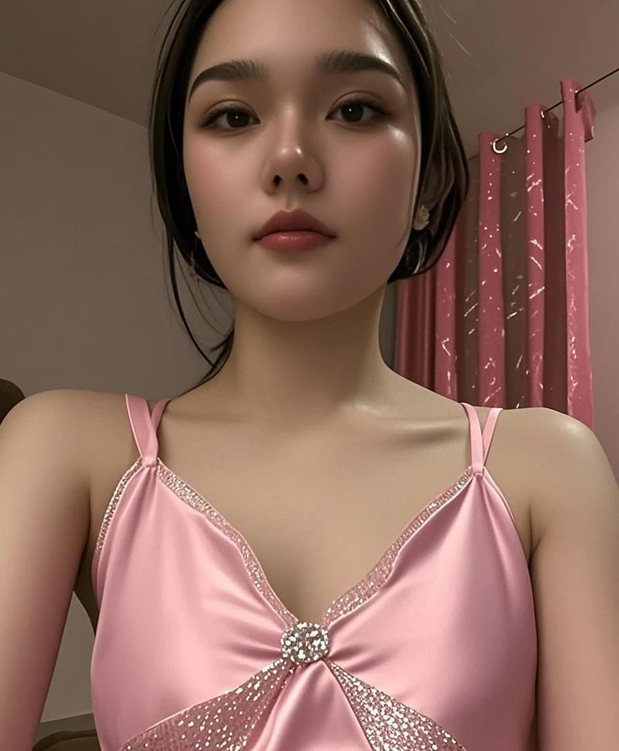woman, Wearing Hot mini dress, pink lips, in the house, beautiful face, perfect face, red nails, little smile, glazed eyes, black long hair, beautiful eyes, masterpiece, best quality, photorealistic