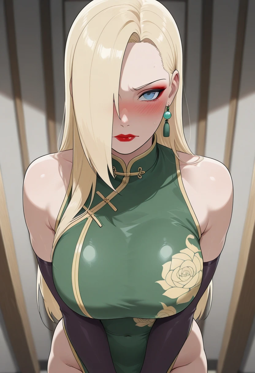 Boa Hancock:1.5,Mature Woman, elegant, blonde, Green Eyes, Asheria's costume, Crown, Fur trim, Portraiture, whole body, 4K resolution, high quality, Skirt flip,Showing off her golden panties,Camel Toe:1.2,