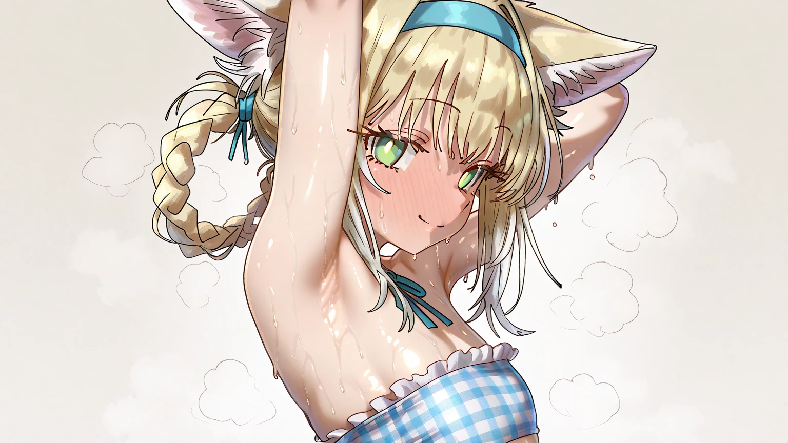 best quality,best resolution,(fluffy anthro furry :1.3),(young :1.6),cat girl,flat chest,gold hair,long hair,blue eyes,glistering eyes,glowing eyes,(brown skin :1.6),naked,flower bathing,beautiful onsen,flower forest,flower field,light and shadow,full face blush,heavy breath,sweating,steam surrounded,sweat face,heart expression eyes,heart eyes,seductive face,close eyes,plenty pussy juice,pussy juice dripping,smile,seductive pose,armpits,giggles