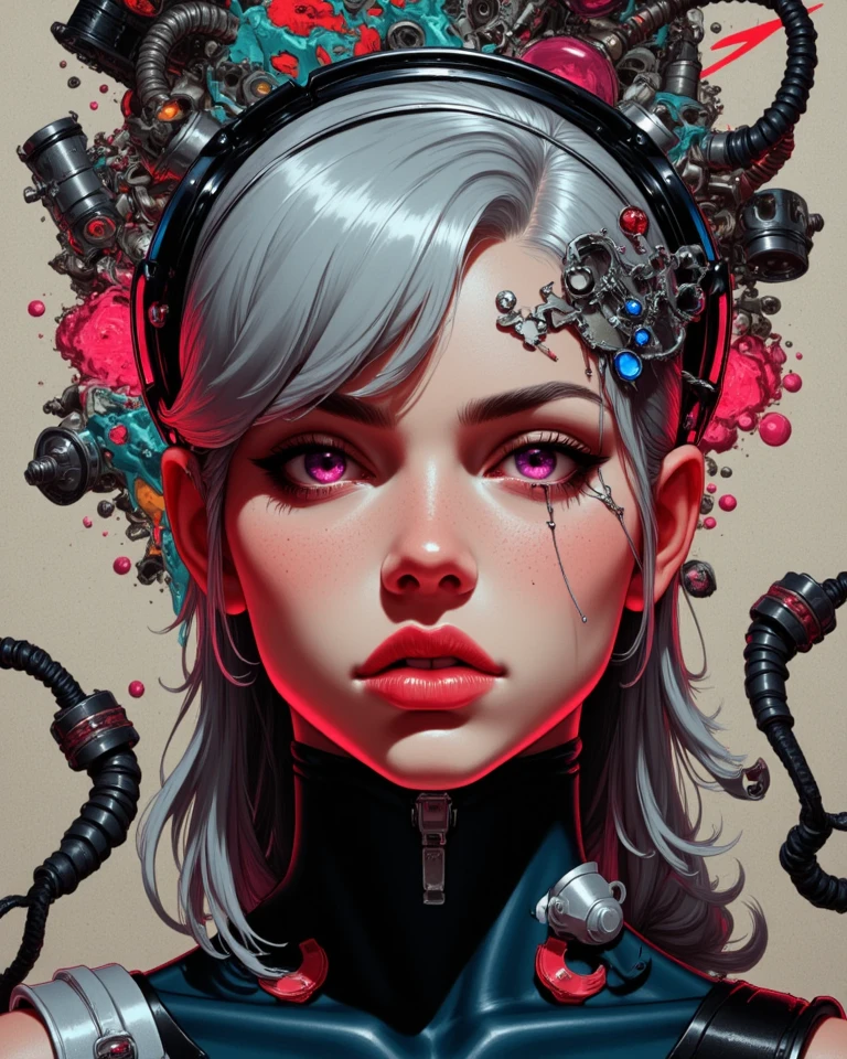 Anatomical brain, dripping multi-colored liquid, in the style of realistic hyper-detailed rendering, Neon color palette, Dental nucleus, Multi-level gestures, statuesque, Surrealist horror painter, graffiti, T-shirt design