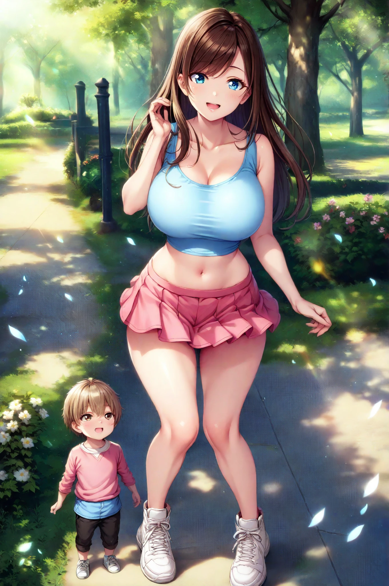 Thin 25 year old granddaughter with huge breasts in lace bra enjoying the park with her grandfather