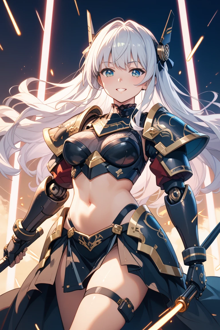 masterpiece,best quality, knight, long hair, silver hair, green eyes,((1girl)), (white_armor), golden ornaments, sword, shield, ((holding sword)), ((big breasts)), exposed belly, 1girl, cleavage, legs exposed, ((shield-over_arm)), ((Perfect face)), (white background:1.5),add_detail:1, add_detail:0, add_detail:0.5