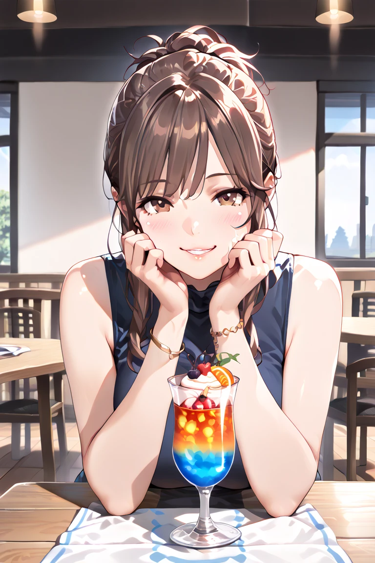 Yumi Fukuzawa、Shiny brown hair,Medium Hair, 、(( High Twintails、rabbit style)),Beautiful brown eyes、Sparkling eyes, fine grain、smile、Very fine eye、Very detailed顔, Very detailed目,Cowboy Shot、

(Photorealistic:1.4, 8k), Highest quality, masterpiece, 超High resolution, Perfect dynamic composition,Highest quality, Very detailed, Very delicate and beautiful, High resolution, Very detailedCG, masterpiece,


 woman，whiteいショートキャミソール，white，art，advertisement，Colored pencil drawing，draft，figure, Looking at the audience.