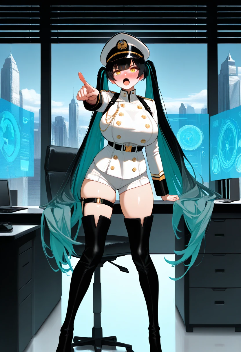 (1 Girl),(high quality), (High resolution), (Very detailed), (8k),(Demolition paperback correct)、Urusei Yatsura、Ram-chan、((Sexy Lingerie))、Wearing a blazer、((Focus on the whole body))、Nipple Shape、((Black knee-high stockings))、Hair messed up by the strong wind、Neutral White Lighting,Sexy pose、