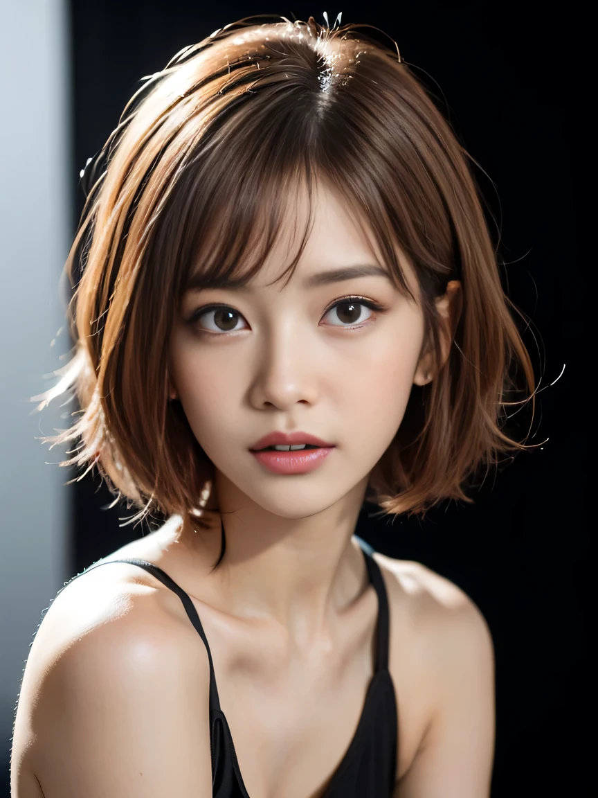 Ultra-high resolution, Superior Quality, Highest quality, Super detailed, Realistic, 8k, RAW Photos, Highest quality, masterpiece, Attractive young girl, Angelic Girl, Brown Hair, short hair, Mesh Hair, Glossy Lips, Natural Makeup, Japanese Idols, Sophisticated, stylish, Model pose, Completely naked,