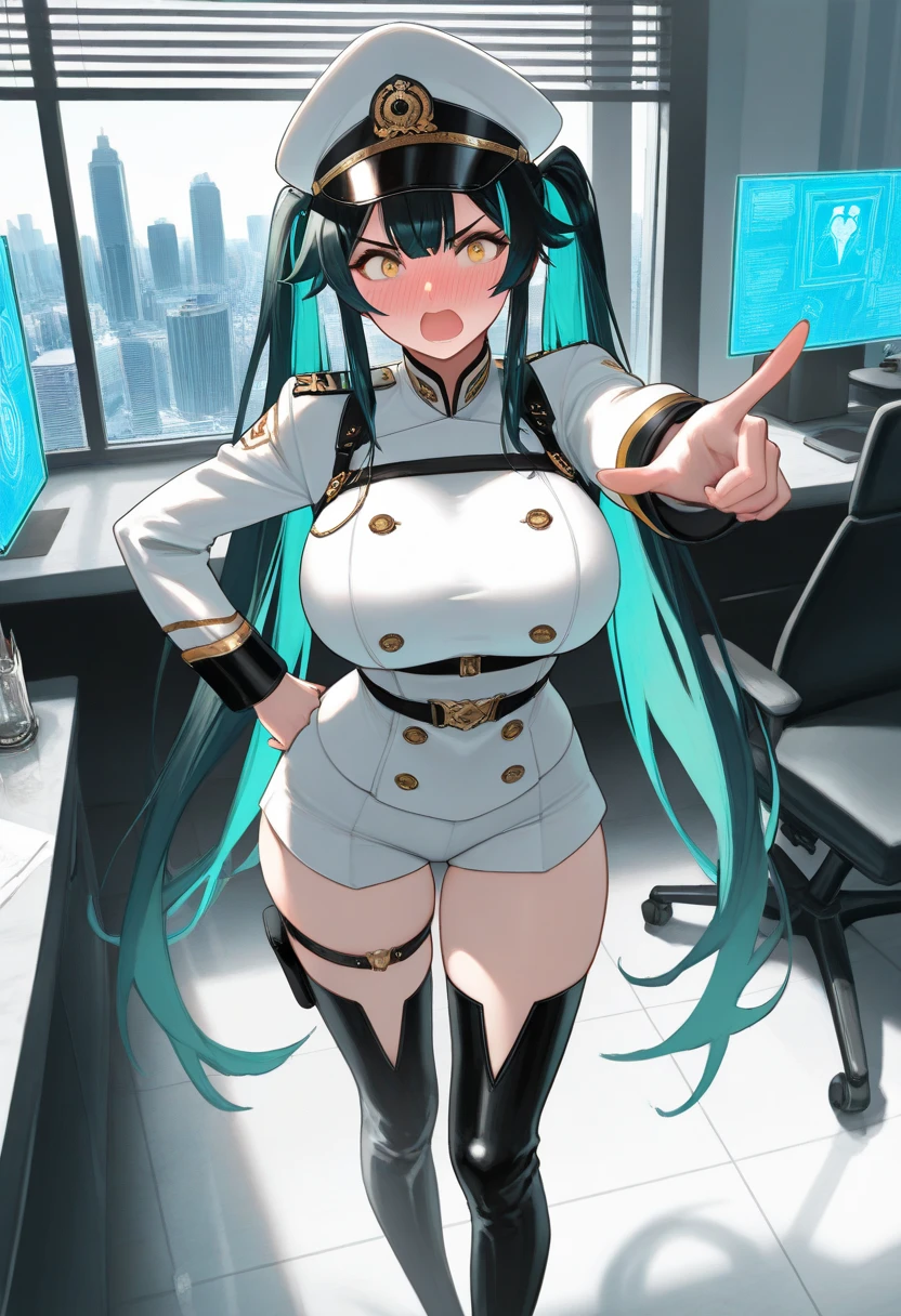 (1 Girl:1.2),(high quality), (High resolution), (Very detailed), (8k),(Demolition paperback correct)、Urusei Yatsura、Ram-chan、((Sexy Lingerie))、Wearing a blazer、((Focus on the whole body))、Nipple Shape、((Black Pantyhose))、Hair messed up by the strong wind、Neutral White Lighting,Sexy pose、