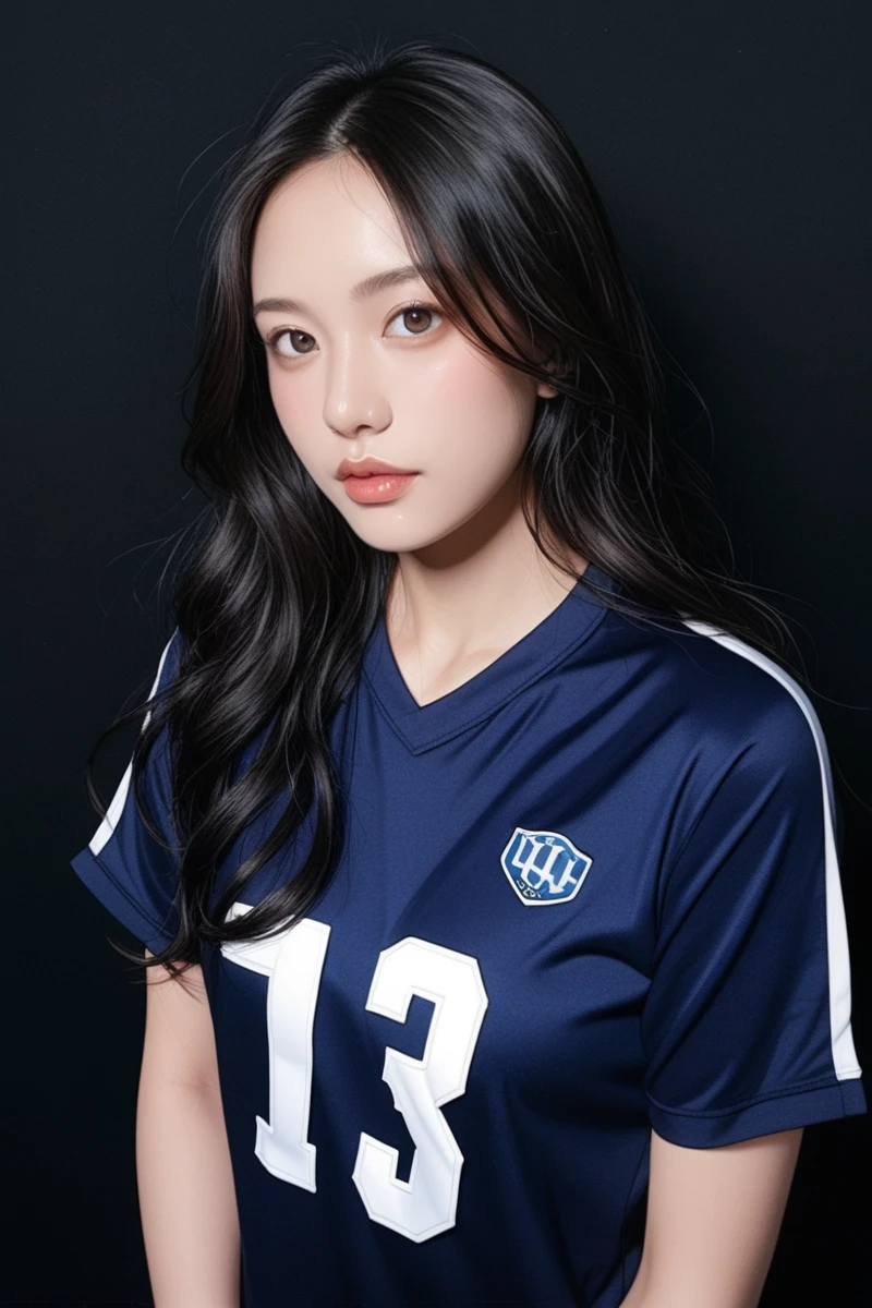 Masterpiece, superlative, realistic, Jennie wearing trendy football uniform, HD, photography and lighting, 16k