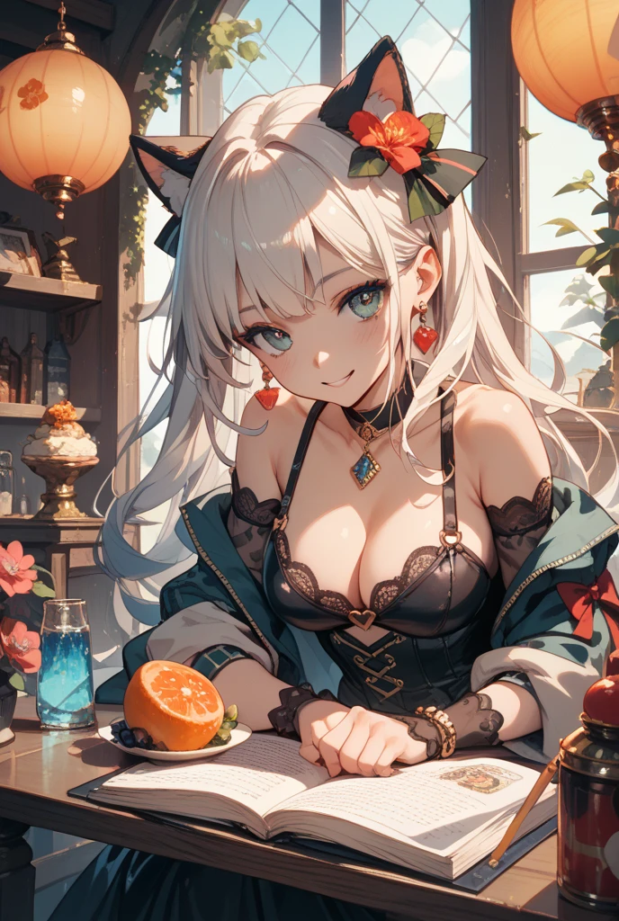 top-quality、Top image quality、masterpiece、teens girl((Black underwear、Black hoodie with open chest、Black skirt、18year old、 Ager、Best Bust、big bast,Beautiful light blue eyes, Long Blonde Hair、A slender,Large valleys、Reflecting the whole body、Heart symbol with both hands、Joy Pose、Laugh、The best smile)),hiquality、Beautiful Art、Background with((party decoration night,a room、Parti、The table、wining、chocolate cake))masterpiece、depth of fields,top left text((100 followers、appreciate!))