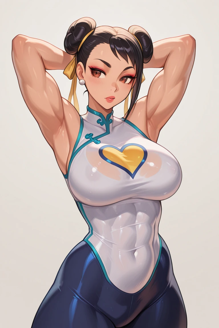 muscular 1 girl thick thighs thin waist perky breasts pale skin black hair long hair yellow eyes toned body tight dress angry,chun li
