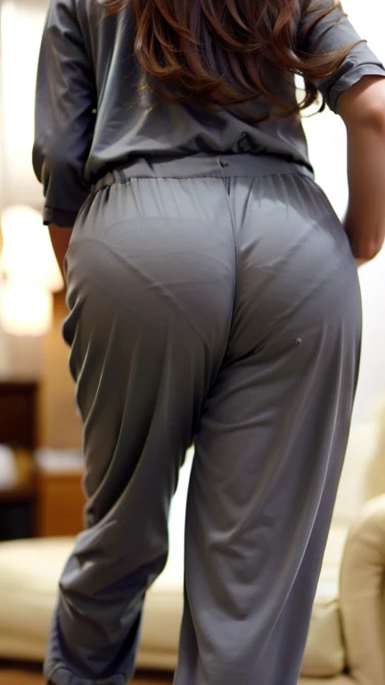 ((Gray pantsuit、shot from behind、close up butt、Lower body close-up、Suit jacket))、(young girl)、(real、photorealistic、Super detailed、highest detail skin、highest quality、masterpiece、ultra high resolution)、the lighting is bright、stick out your butt