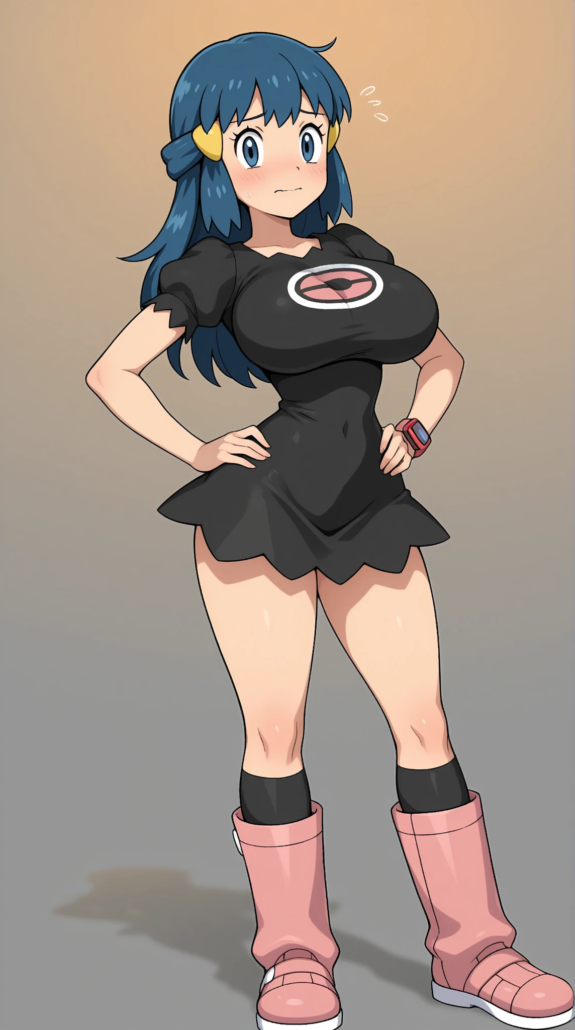 high detailed, masterpiece <lora:p3r3zstyle_v3:0.8> full body image of 1girl cartoon character, posing sexy, subtle smile, pouting, full lips, red hair, ponytail, brown eyes, perfect hands, big breast, wide hips, thick thighs, black tshirt, crop top, red skirt, black high heel boots, simple scene, white background, white wall, shinny floor, white floor,