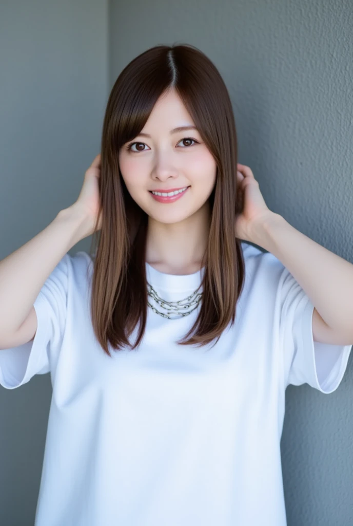 (Highest quality、Tabletop、8K、Best image quality、Award-winning works)、One beautiful woman、(Naked with a bath towel wrapped around her:1.3)、(The simplest pure white background:2)、(Holding your chest with your hands:1.1)、(Damp Hair:1.1)、(Sweaty, damp skin:1.1)、Brightly lit face、Hot face、Very bright、Ultra-high definition cute face、Ultra high resolution perfect beautiful teeth、Ultra HD Hair、Ultra-high definition moist, shiny skin、Super high quality glossy lips、(Accurate anatomy:1.1)、(Big Breasts:1.3)、Big cleavage、Slender body、(Close-up of face:1.4)、(Accentuate your body lines:1.1)、(Accurate anatomy:1.1)、(The perfect bath towel:1.3)、Staring at me
