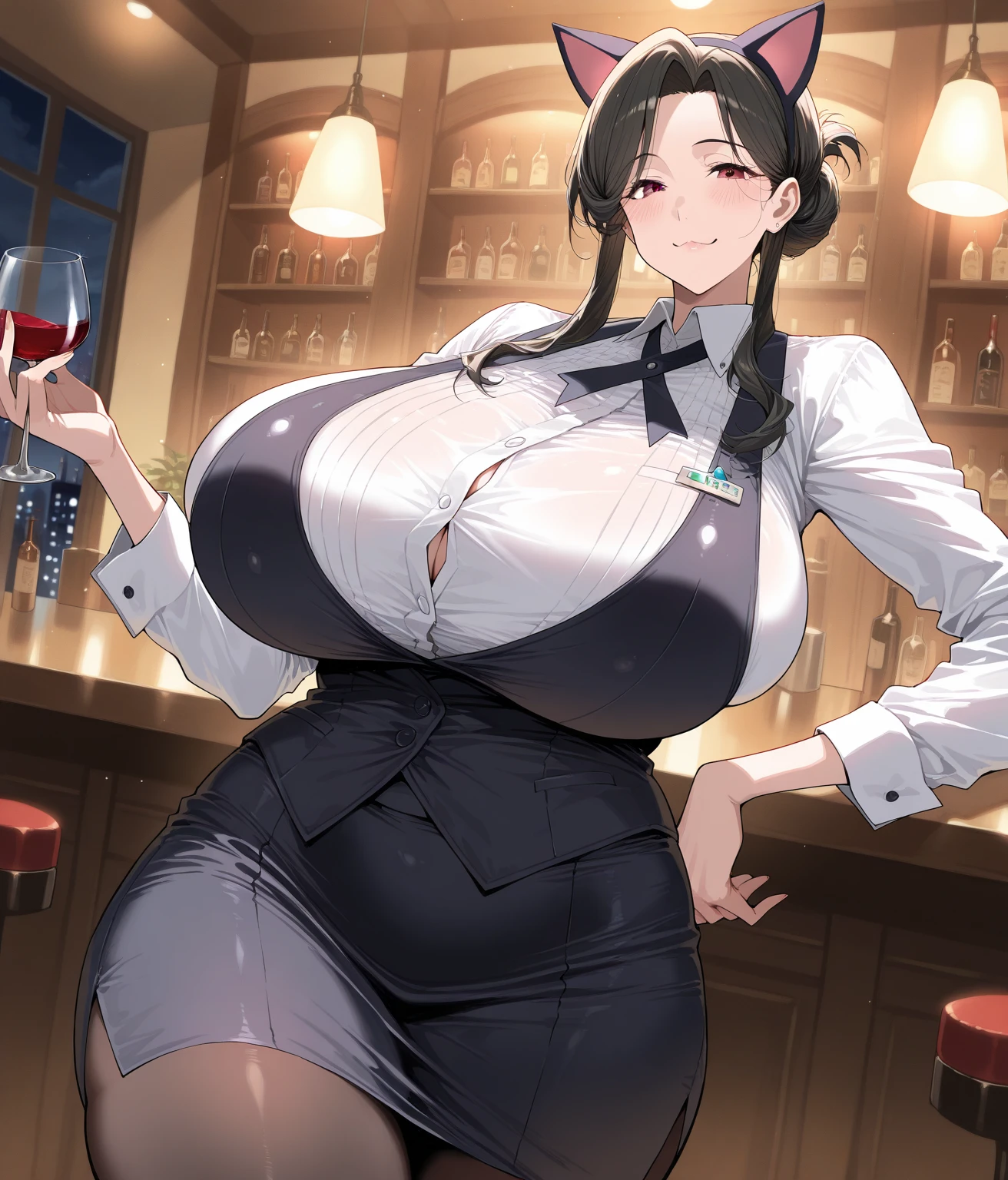 ((Highest quality)), ((masterpiece)), (detailed), One girl, Funk Fashion、Big Breasts、Brown skin、Mature Woman、office、Belly、suit