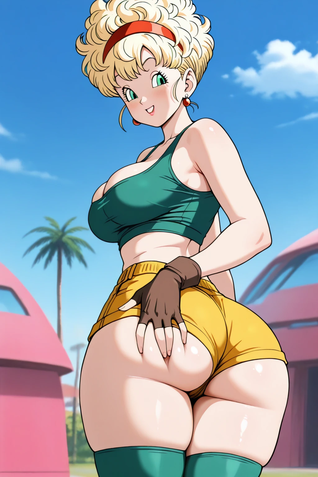 (best quality, masterpiece, RAW photo,ultra-detailed:1.2), <lyco:GoodHands-beta2:1.0>,1girl, looking at viewer, smile,
<lyco:panchy-nvwls-v1-final:0.83>panchy, blonde hair, closed eyes,orange shirt, strapless, belt, blue panties, huge breasts, from below,show armpit,nipples,lying on nature,night,spread legs, crotch focus