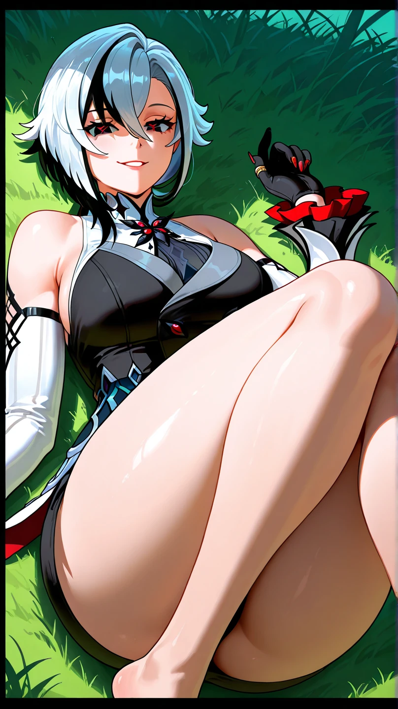 ((Masterpiece, highest quality)), My Hero Academia style, detailed face, character sheet, full body, full of details, highly detailed, depth, Izuku Midoriya, anime girl, 1girl, green eyes, green short hair, messy hair, Wide hips, wide thighs, large breasts, Covered head, Silver metal helmet with metallic red horns and eyes, skintight silver armor, covered face, silver metal mask, Hero Suit, Full Body Suit, Red Suit with White Lines, Silver Metal Elbow Pads, Silver Metal Shin Guards, Silver Metal Knee Pads, Silver Metal Gloves, silver metal bracers, silver metal boots, silver metal toe boots